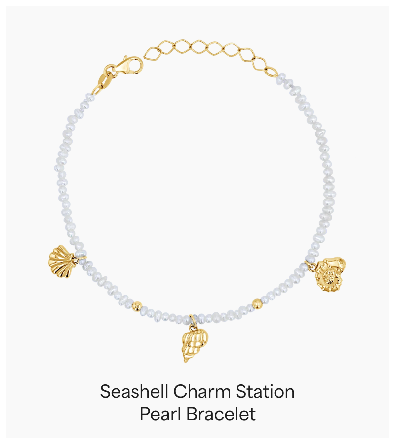 Seashell Charm Station Pearl Bracelet