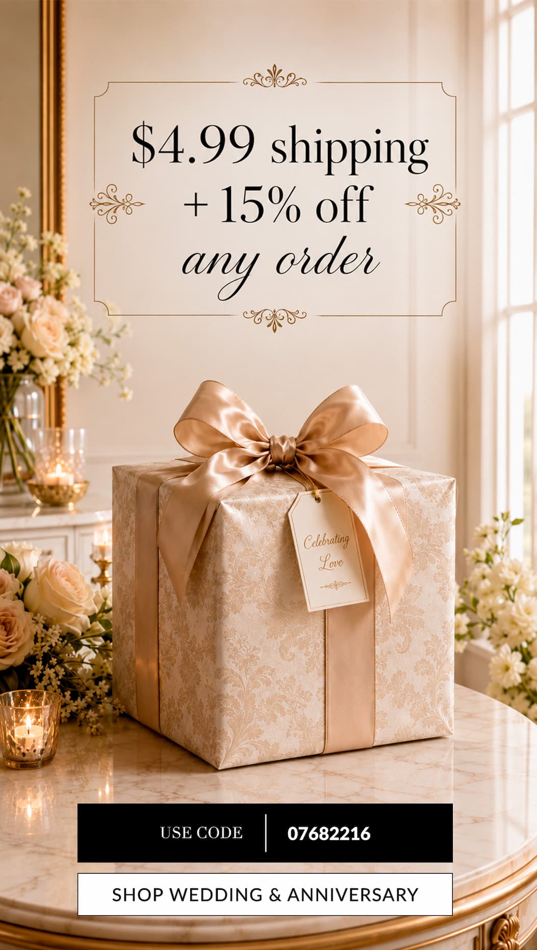 $4.99 shipping + 15% off any order