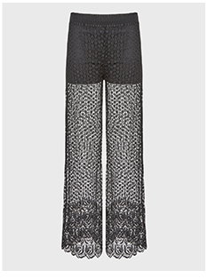 Black Oversized Sheer Maxi Pants with Scalloped Hem and Removable Short Liner