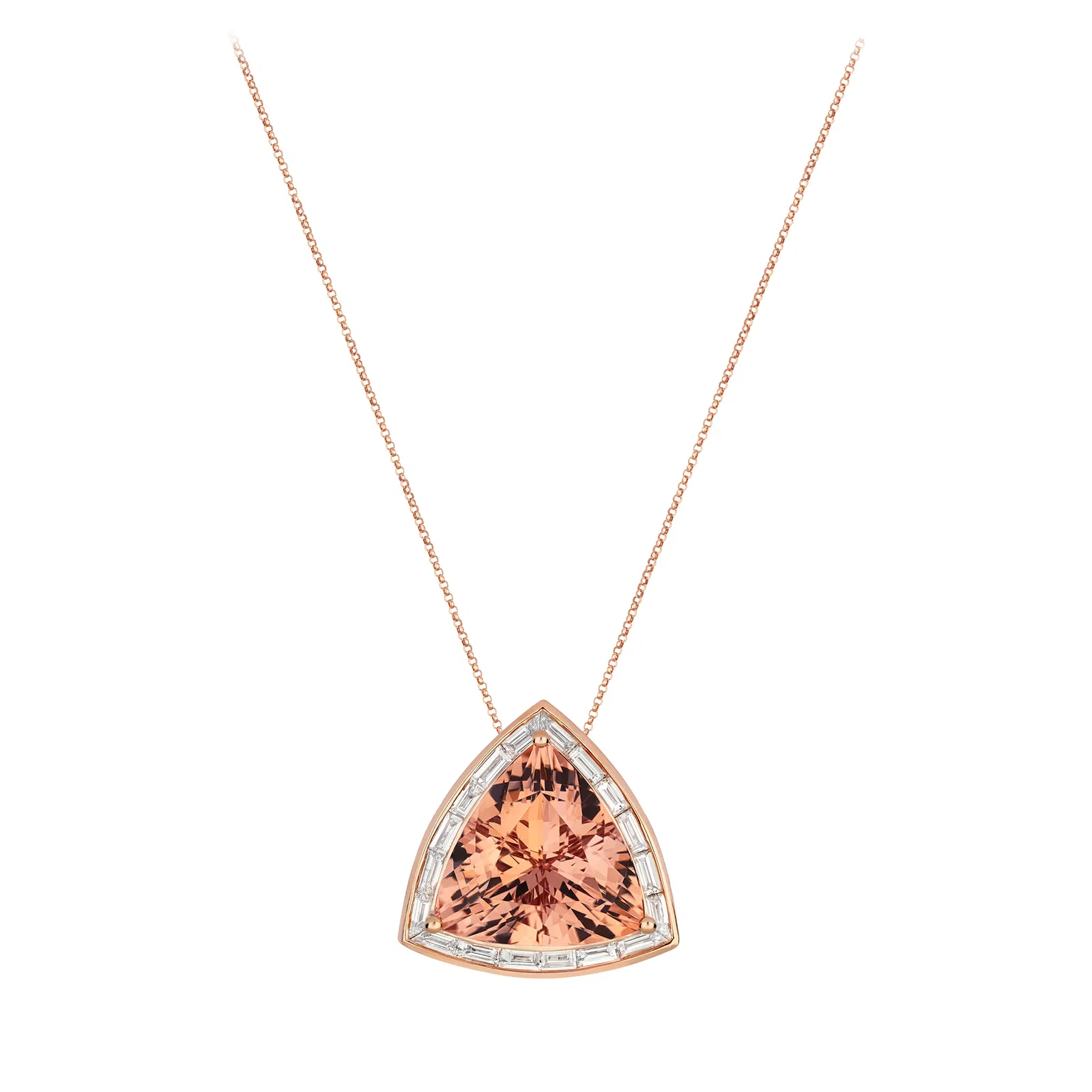 Image of TRILLION-CUT MORGANITE PENDANT IN 18CT ROSE GOLD WITH DIAMONDS