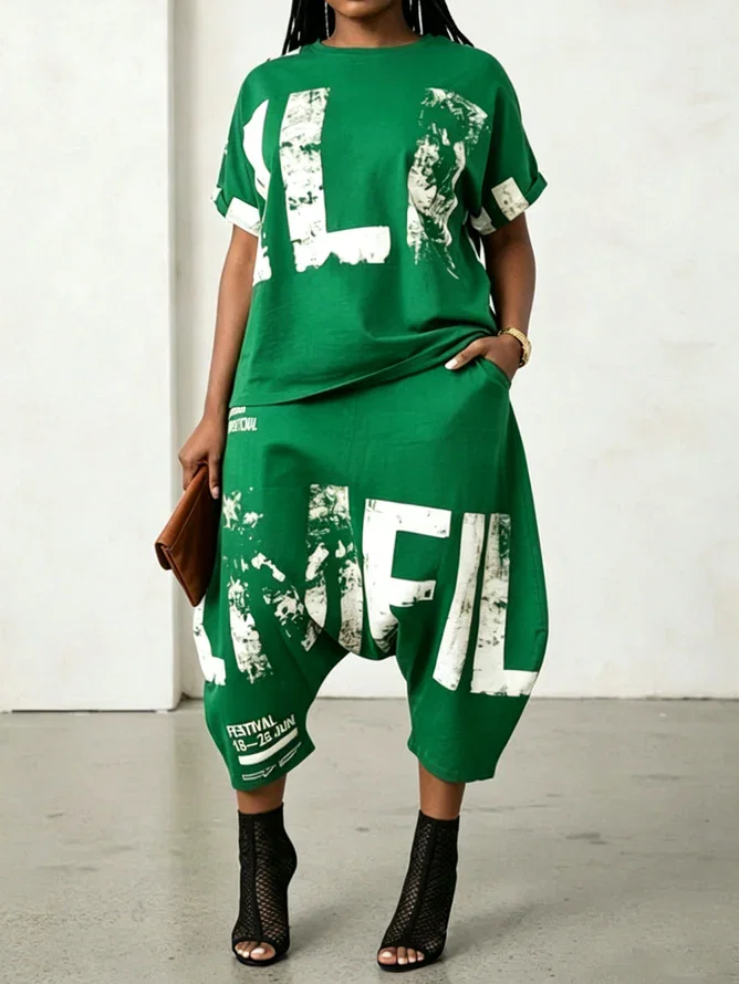 Image of Casual Text Letters Harem Pants