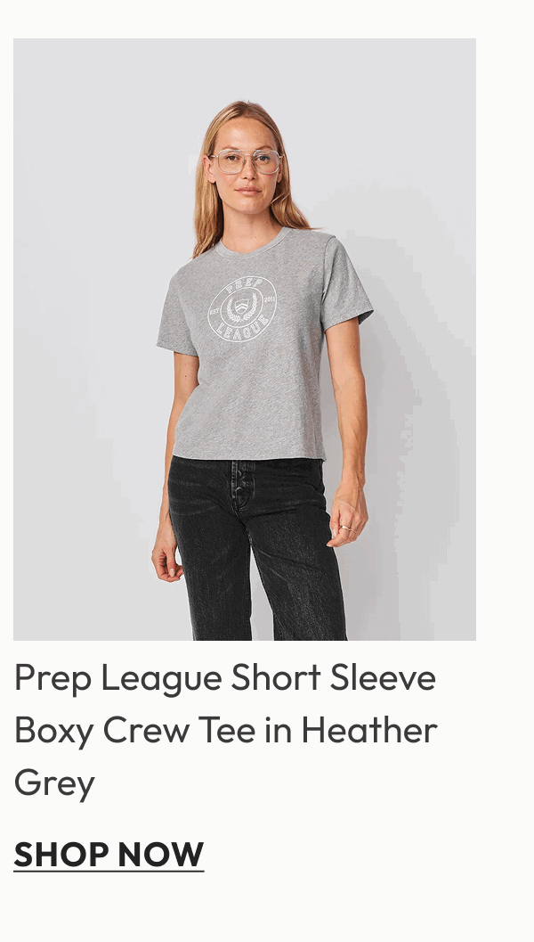Prep League Short Sleeve Boxy Crew Tee in Heather Grey