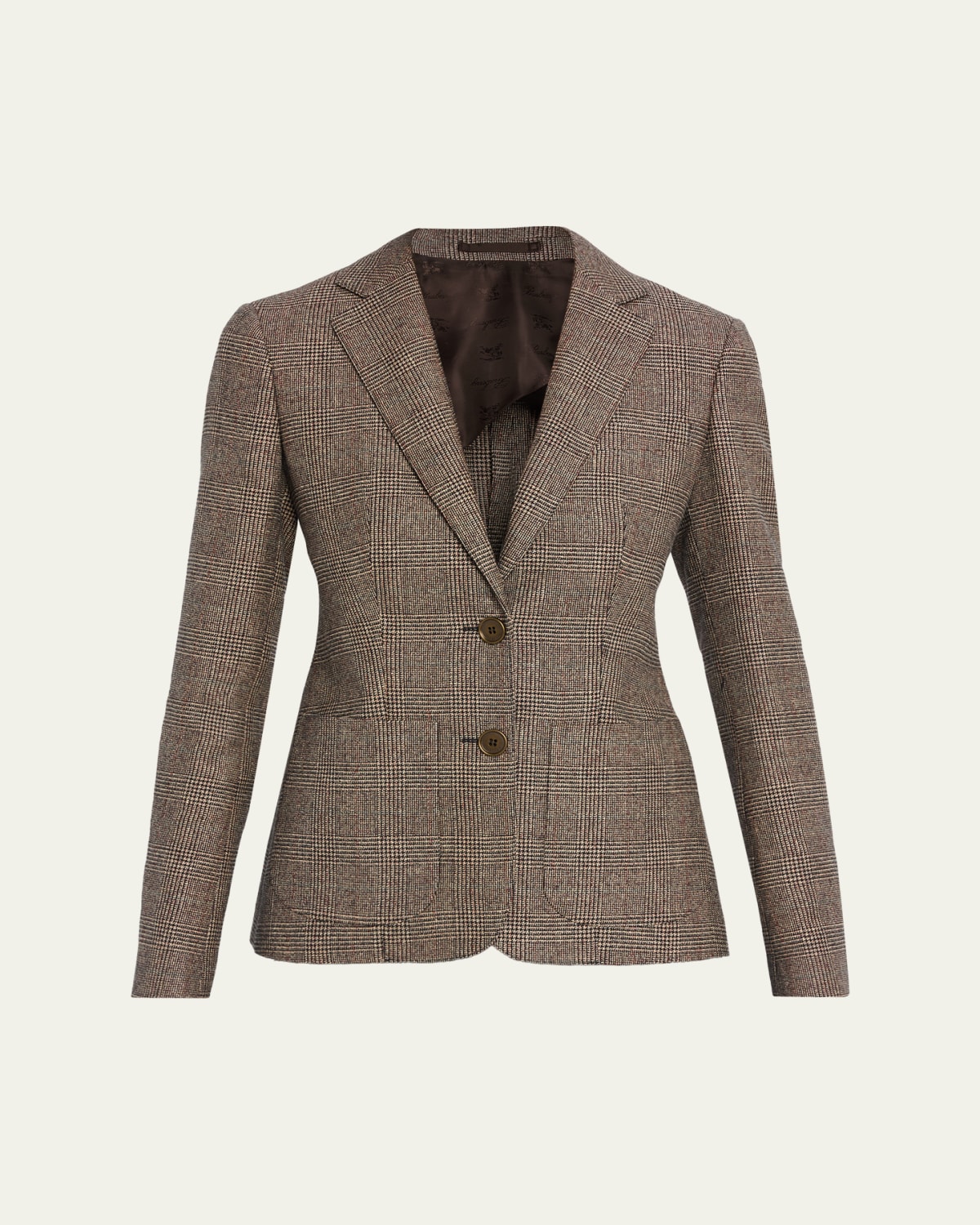 Prince of Wales Check Wool-Linen Single-Breasted Jacket