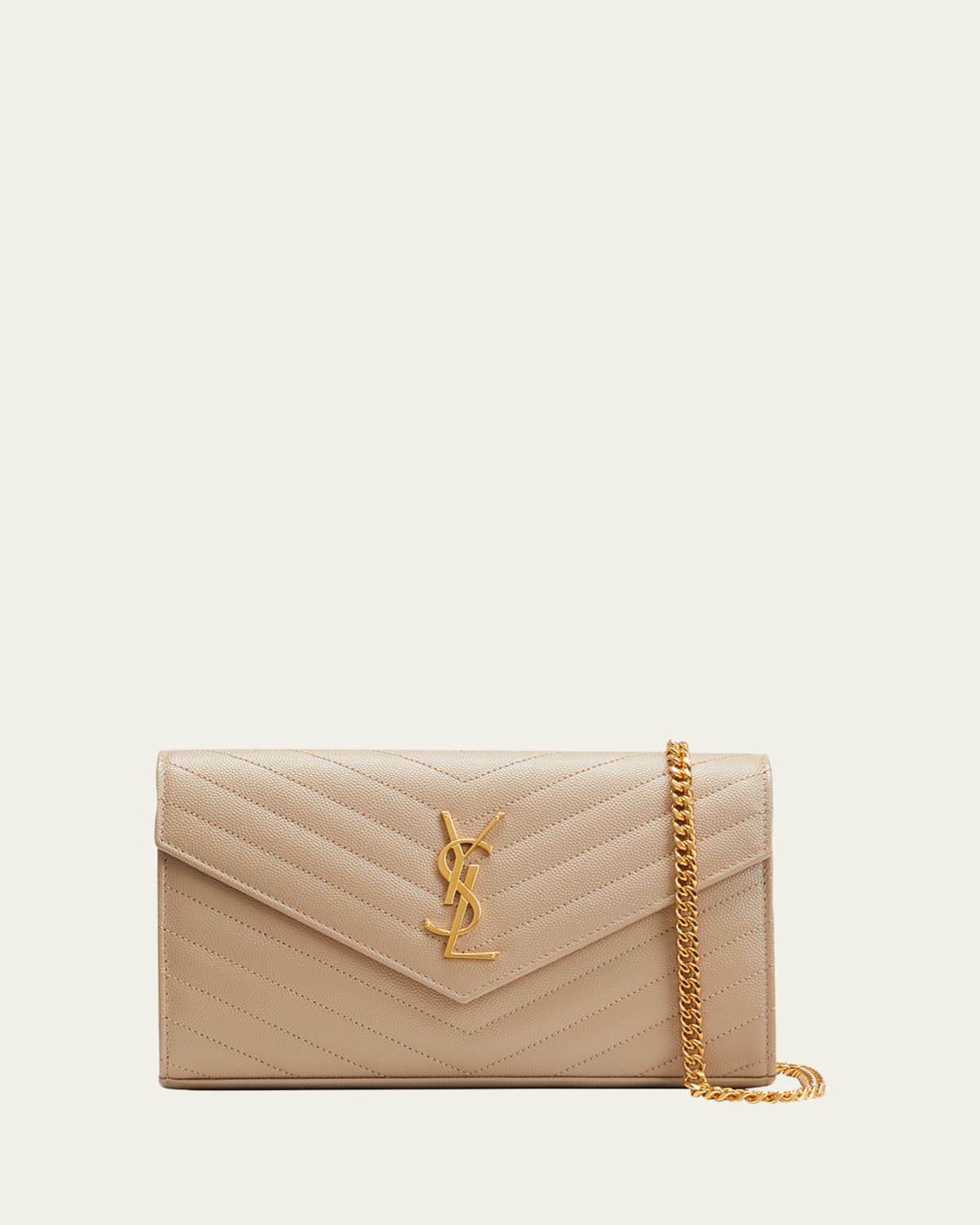 YSL Monogram Large Wallet on Chain in Grained Leather
