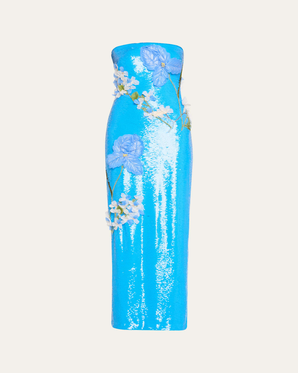 Strapless Iris Applique Sequined Gown