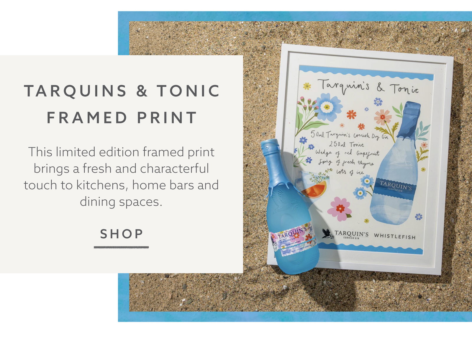 Tarquin’s and Tonic framed print, a limited edition artwork for kitchens, home bars and dining spaces.