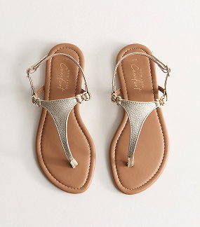 Gold Faux Leather Toe Post Sandals