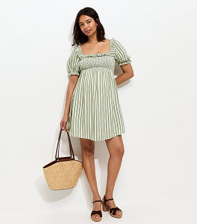 Maternity Green Striped Frilly Trim Dress