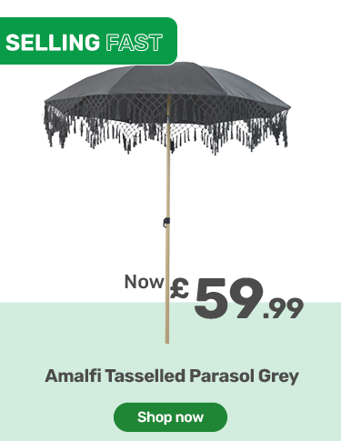 Amalfi Tasselled Parasol Grey. £59.99