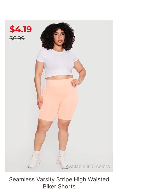 Shop Plus Size Seamless Varsity Stripe High Waisted Biker Shorts