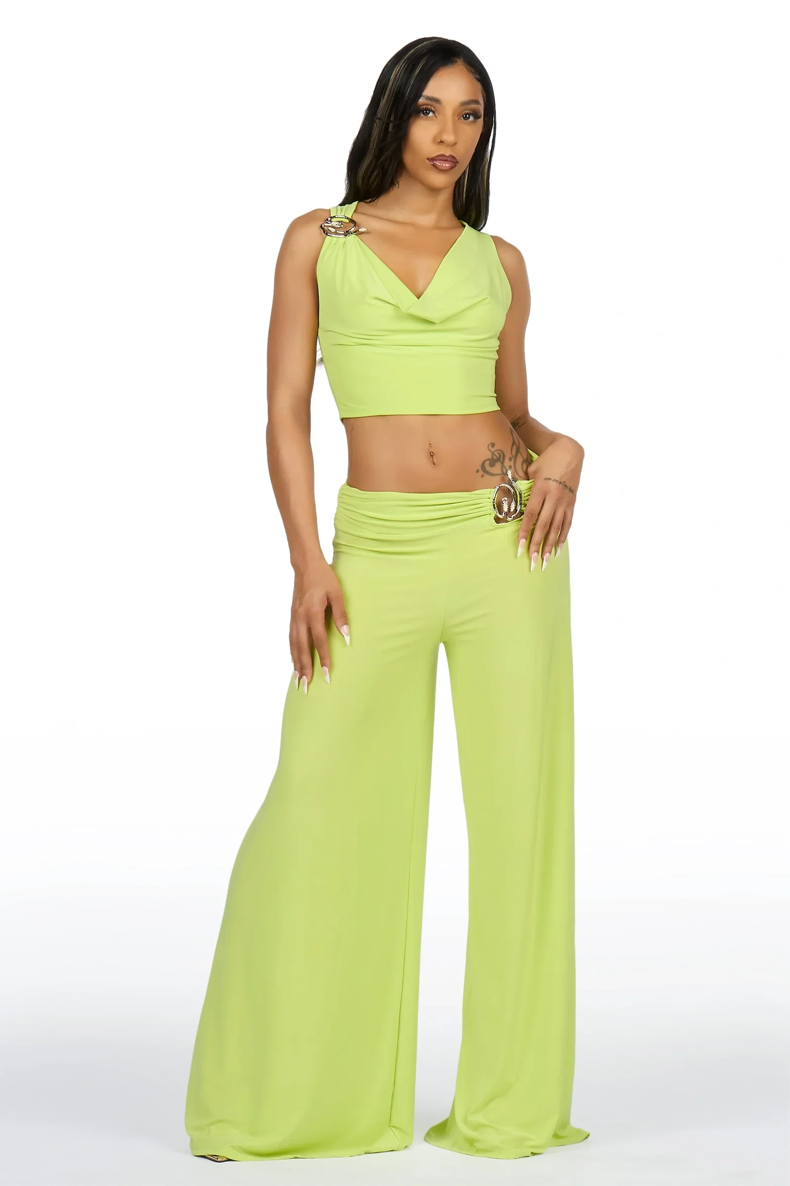 Image of Eye-Catching Citrus 2 pc Halter Pant Set
