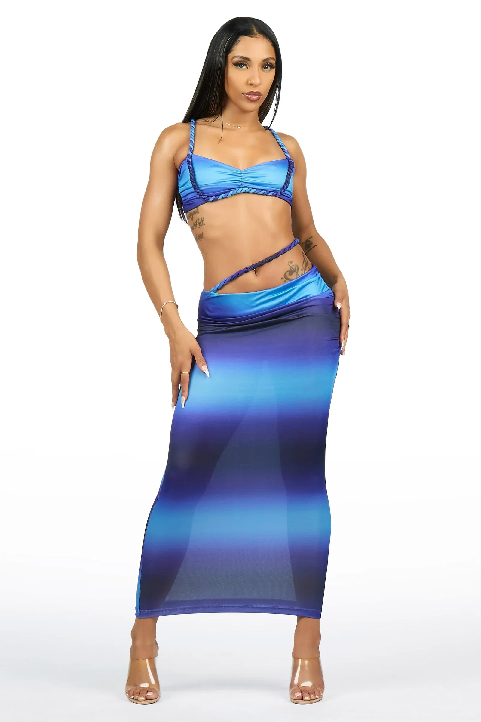 Image of Braid-it Blue 2 Piece Maxi Skirt Set