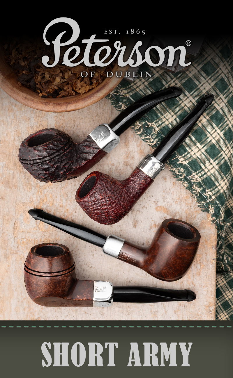 New Peterson Short Army pipes are available now, exclusively at Smokingpipes.