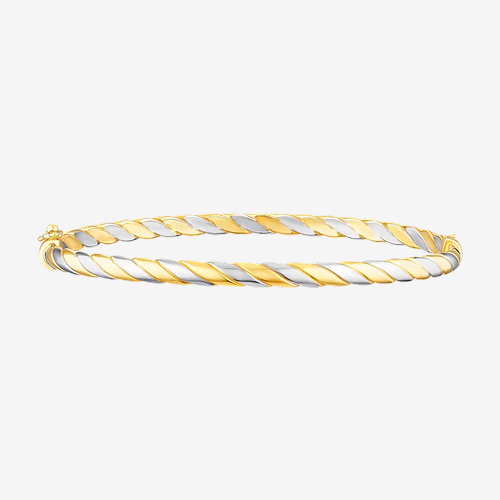 9ct Yellow & White Gold Twisted Hinged Bangle