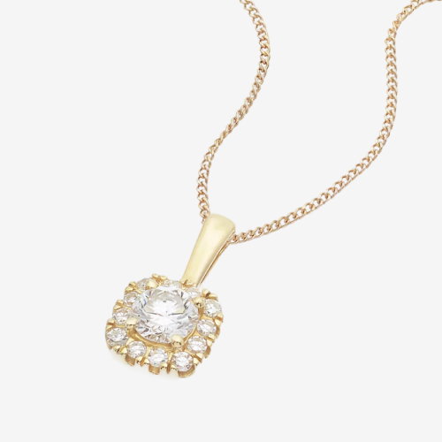 9ct Yellow Gold 0.25ct Lab Grown Diamond Cushion Halo Pendant Necklace