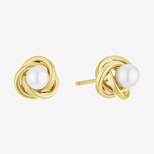9ct Yellow Gold Pearl Knot Studs Earrings