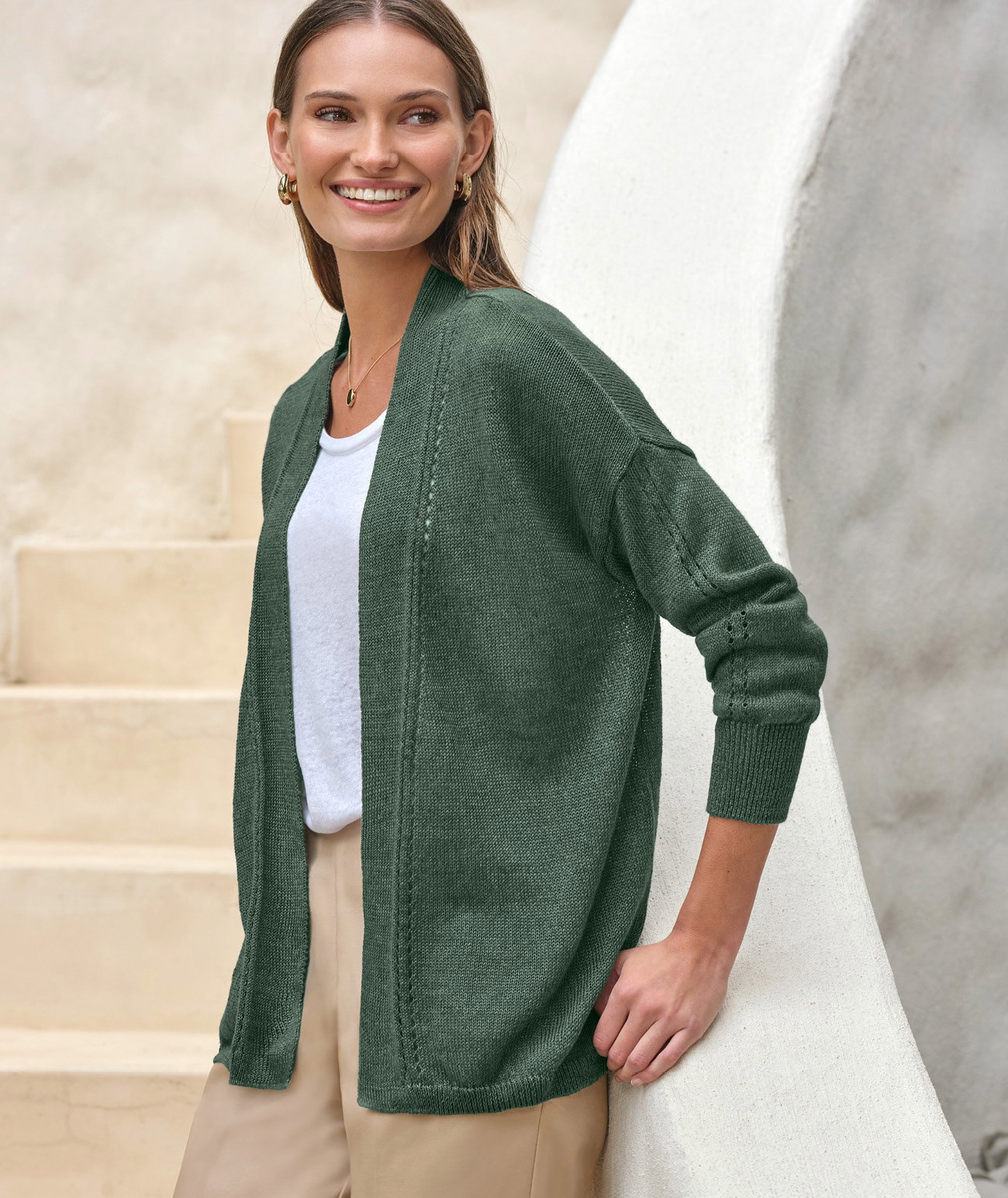 Long Line Linen Edge To Edge Cardigan