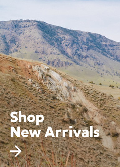A landscape image of hills with headline Shop New Arrivals.