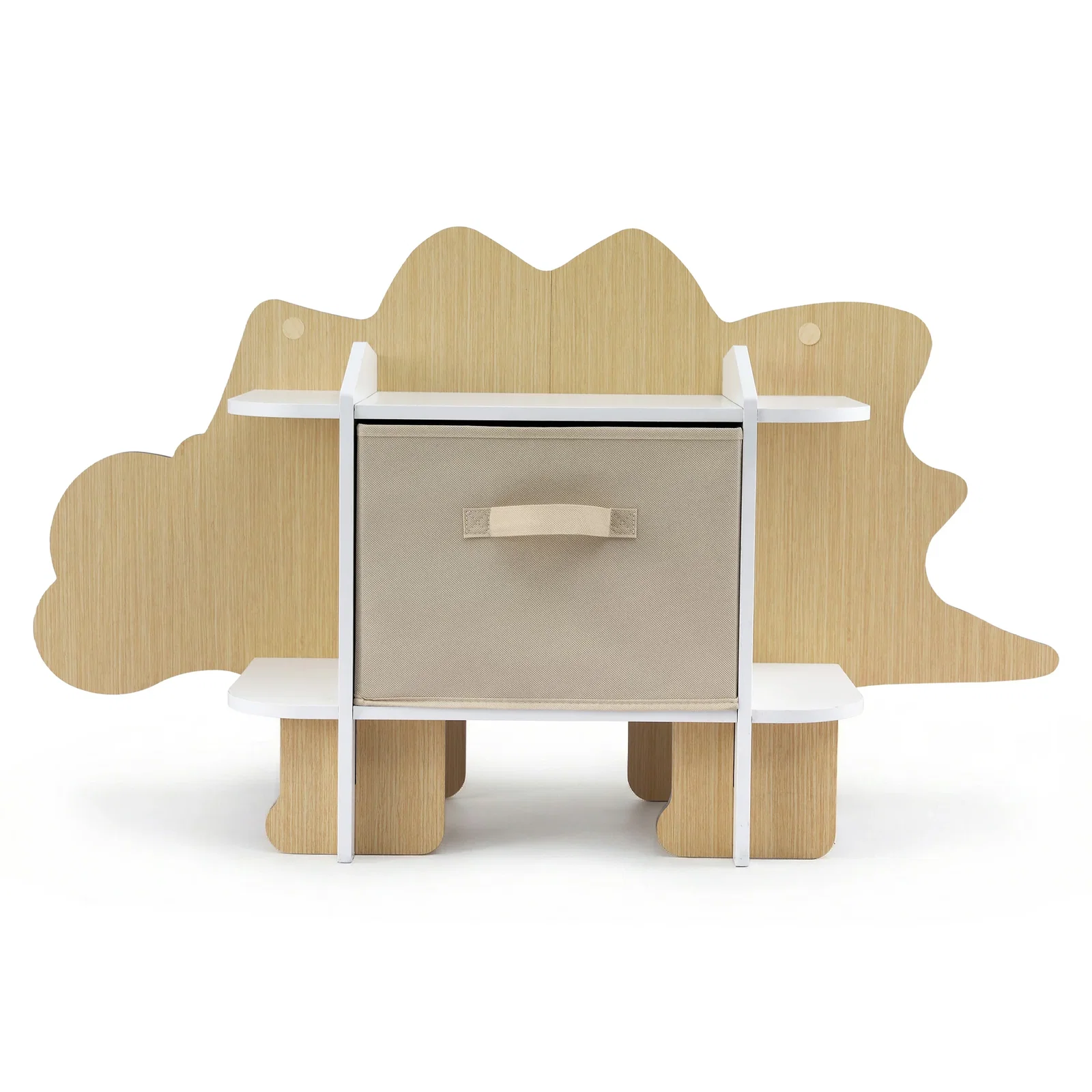Dinosaur Kids Bookshelf 2-Tier Children's Bookcase Wooden with with Fabric Drawer, Toddler Bookshelf Toy Storage Organizer for Preschool, Kids Room, Playroom, Nursery
