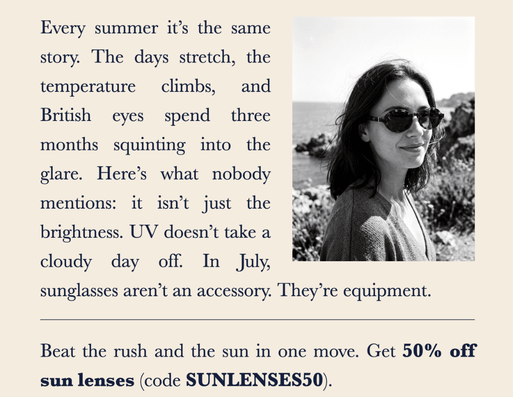get 50% off sun lenses