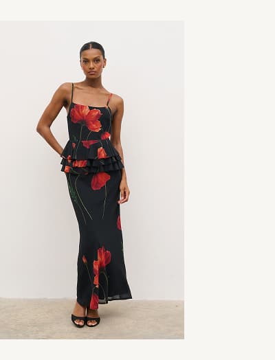 Rosie Peplum Ruffle Maxi Dress