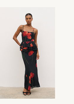 Rosie Peplum Ruffle Maxi Dress