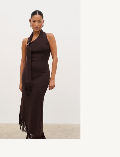 Polly Halterneck Wrap Scarf Knit Top and Skirt