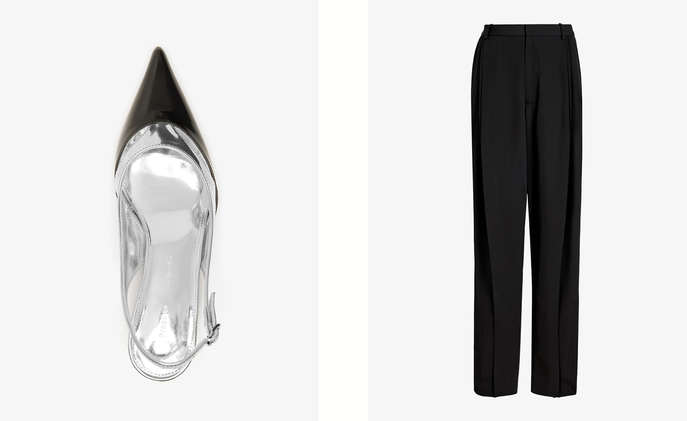 Slash Slingback In Spazzolato and Specchio Combo Clementina Pant in Black Viscose Twill