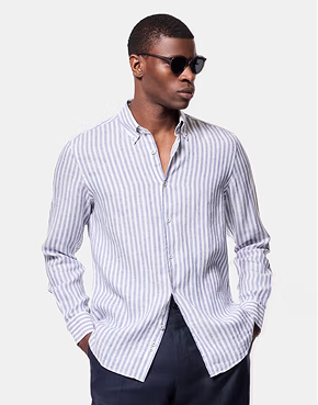 Navy & White Stripe Linen Shirt