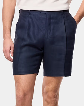 Navy Pleated Linen Shorts