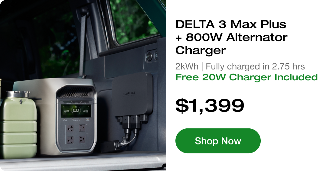 DELTA 3 Max Plus + 800W Alternator Charger 2kWh | Fully charged in 2.75 hrs 🎁 Free 20W Charger Included