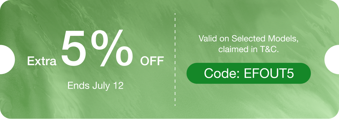 Valid on Selected Models, claimed in T&C. Code: EFOUT5