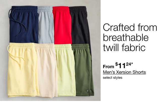 Crafted from breathable twill fabric From $11.24* Men's Xersion Shorts select styles