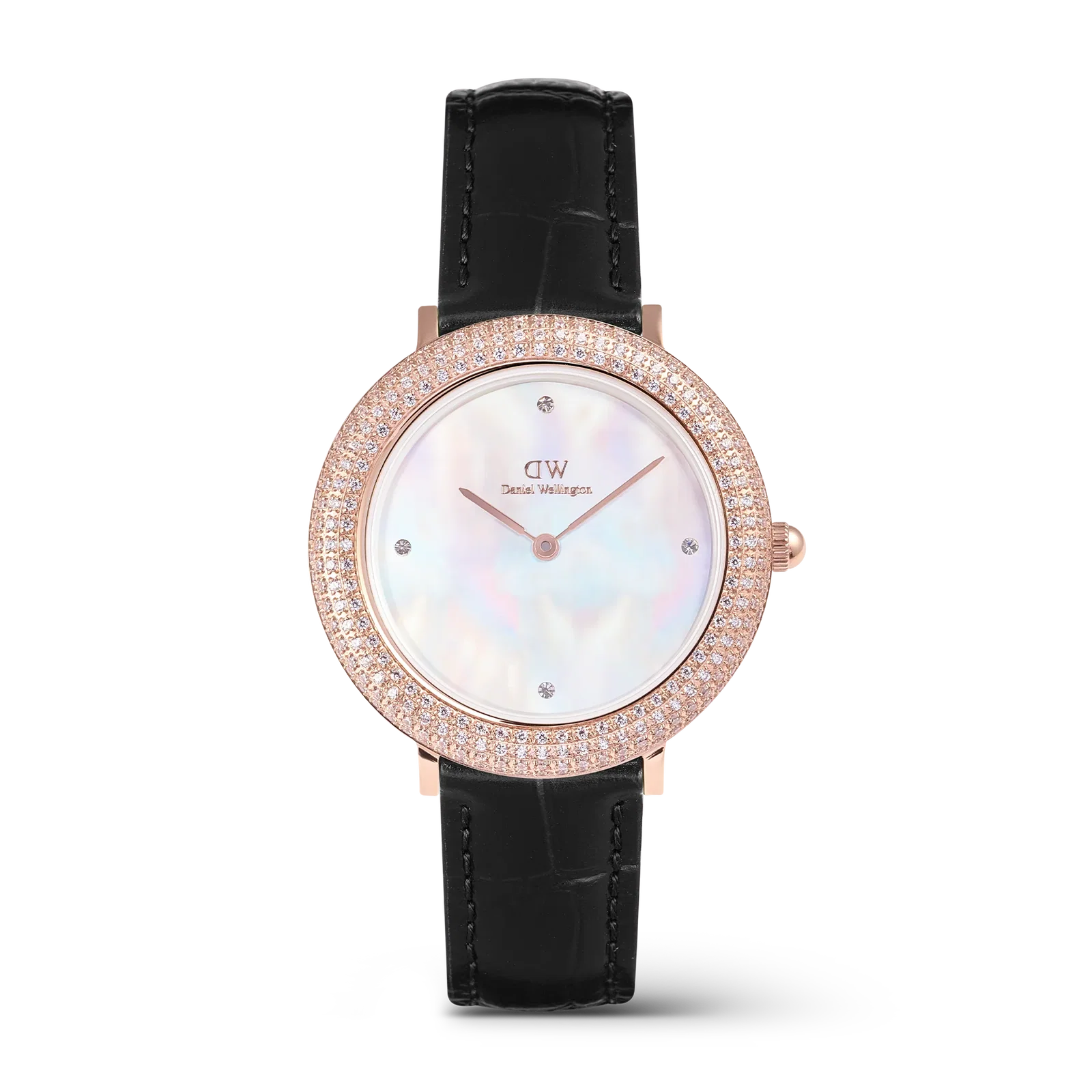 Image of Crystalline Bezel Black Croc Rose Gold