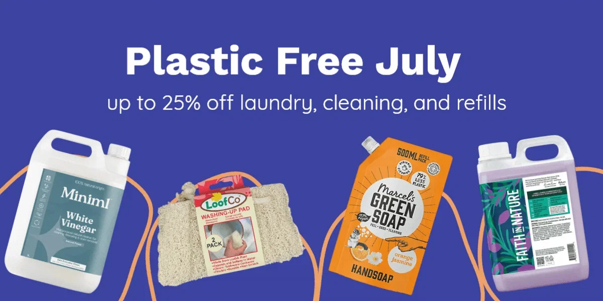 Plastic Free July: up to 25% off laundry, cleaning, and refills