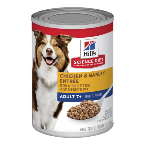Image of Hills Science Diet Senior Adult 7+ Chicken Barley Entree Canned Food 12x370g