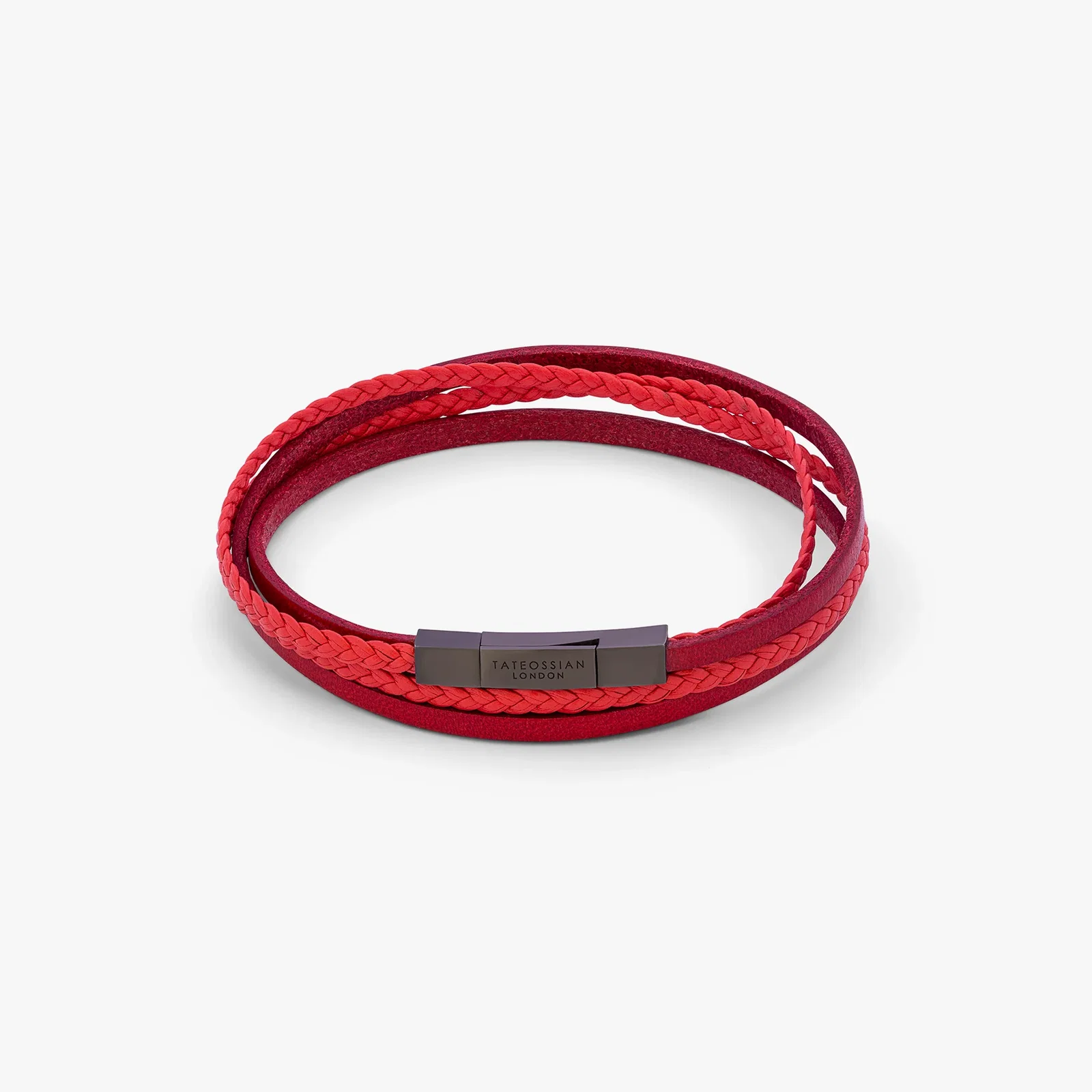 Image of Mini Click Fettucine Leather Bracelet In Red      