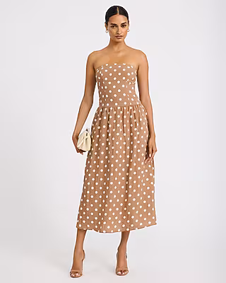 Polka Dot Strapless Drop Waist Maxi Tube Dress