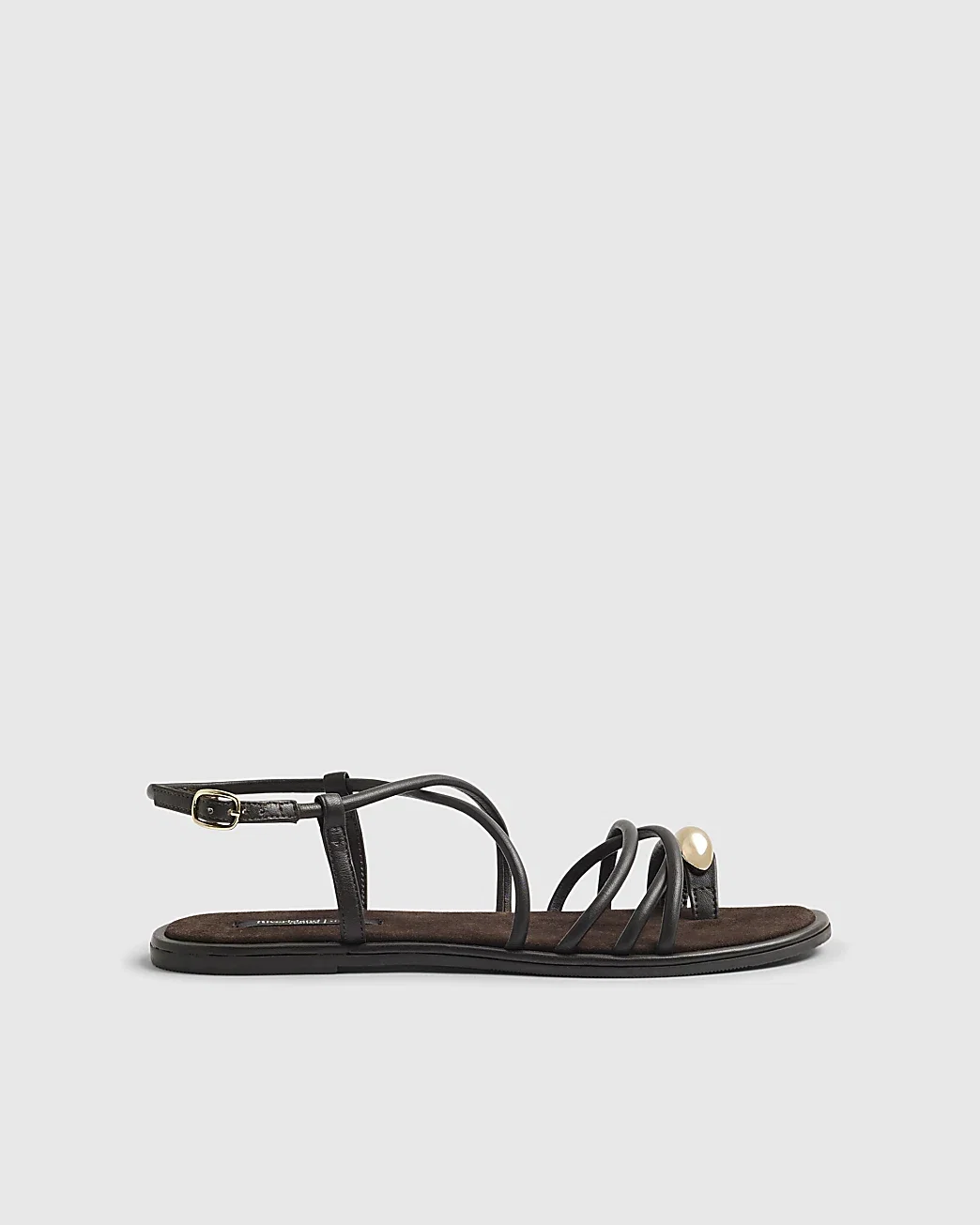 Womens Brown Leather Metal Toe Loop Flat Sandals