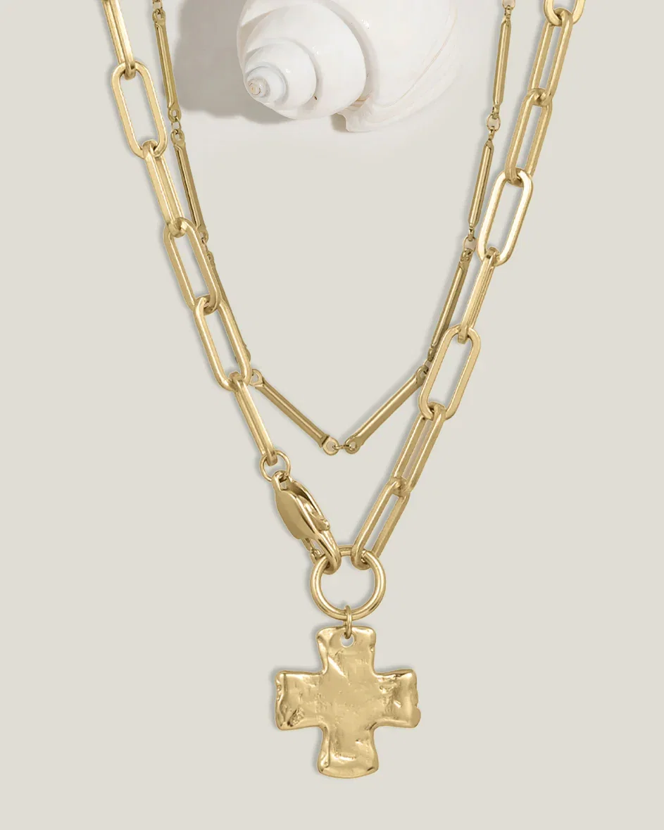 Image of Chunky Cross and Pure Chain Necklace Set