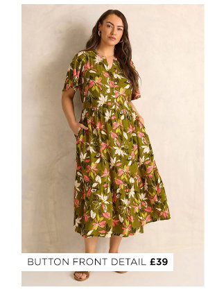 EVANS Curve Green Floral Tiered Dress