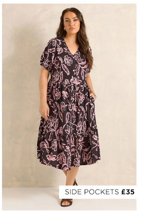 EVANS Curve Chocolate Brown Floral Tiered Dress