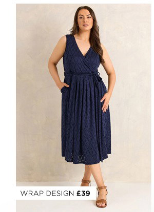 EVANS Curve Navy Blue Broderie Wrap Midi Dress