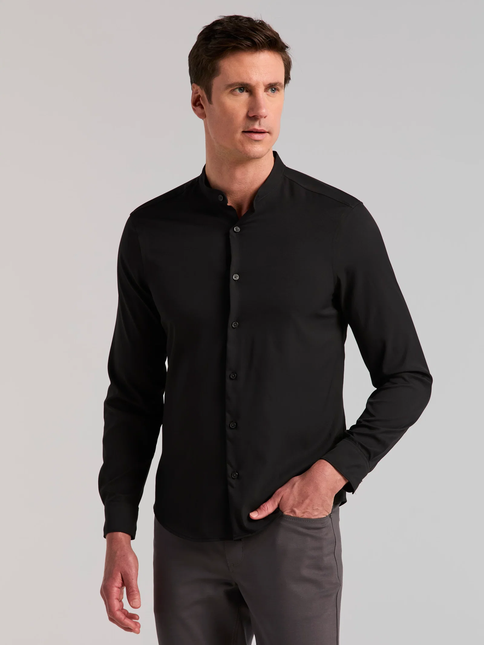 Untucked Slim Fit Total Stretch Banded Collar Shirt