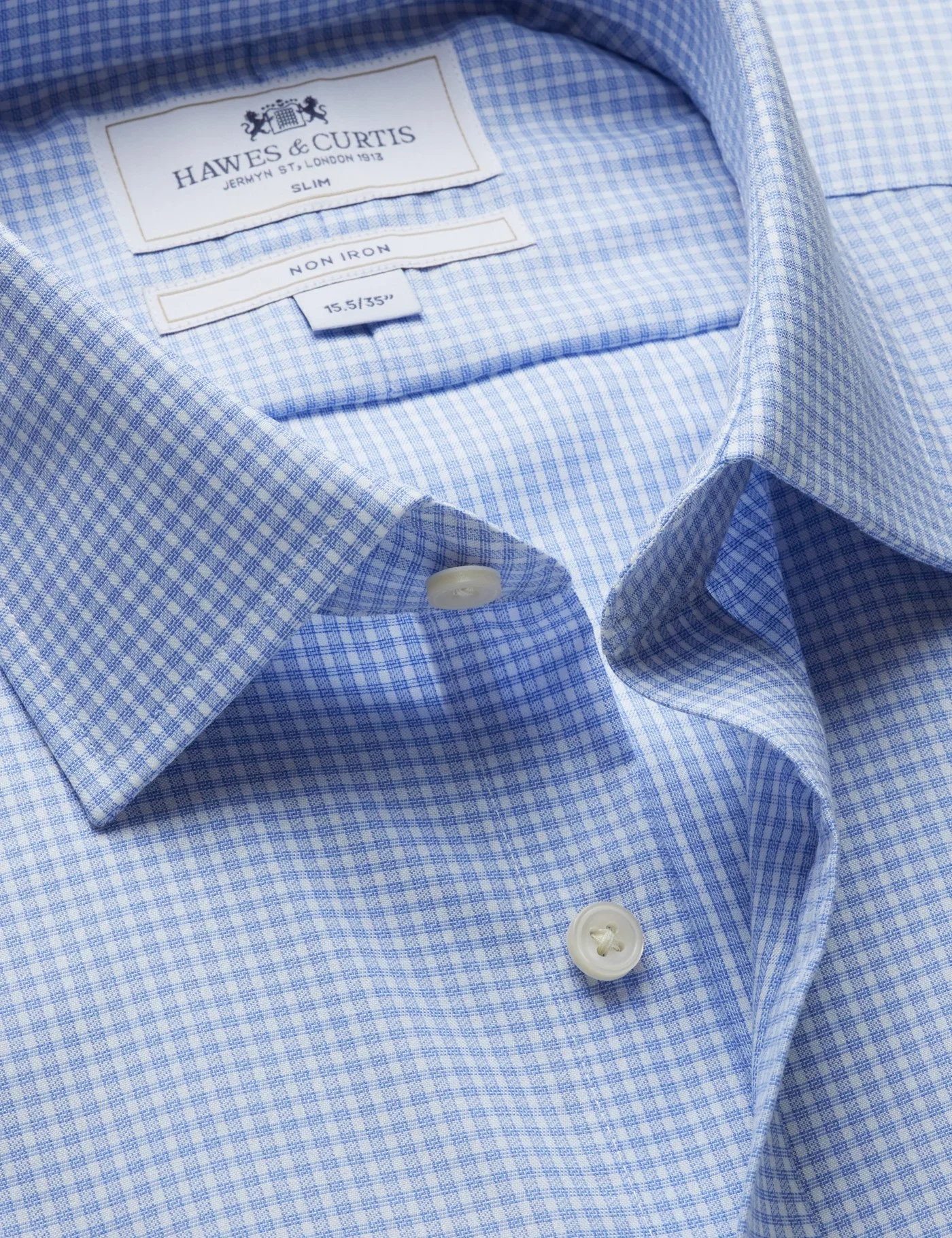 Hawes & Curtis Slim Fit Navy & White Mini Check Non-Iron Shirt | Navy/White | Plaid | Men's