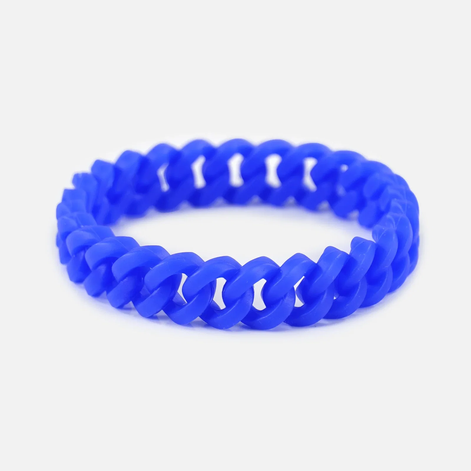 Image of Royal Blue Black Cuban Link Silicone Wristband