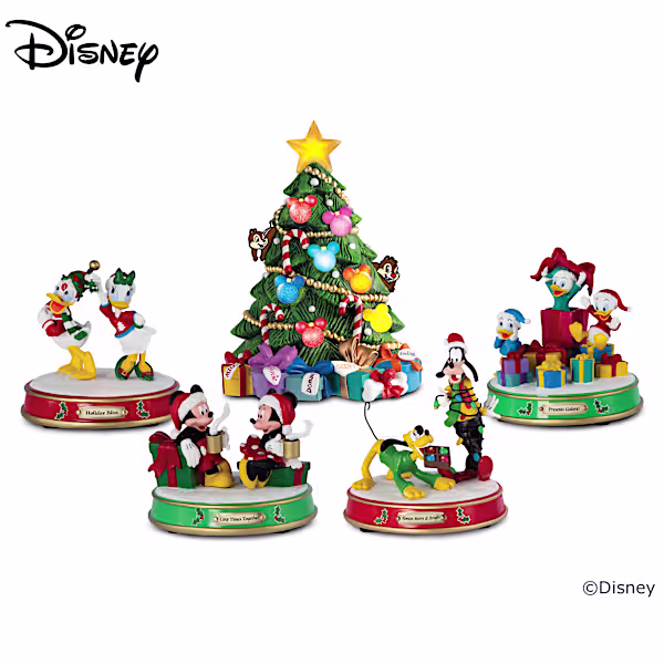 Hand-Painted Sculptures with Illuminated Christmas Tree Centerpiece