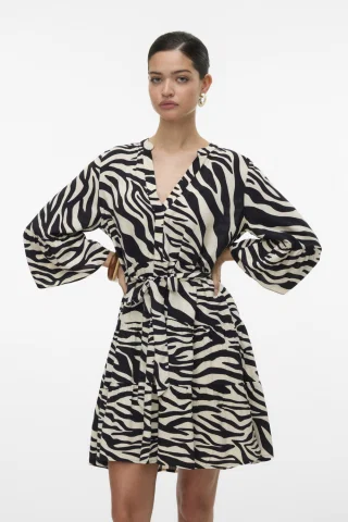 VMMELBA 3/4 SHORT BELT DRESS WVN NO 10329936 Oatmeal/Sia Zebra