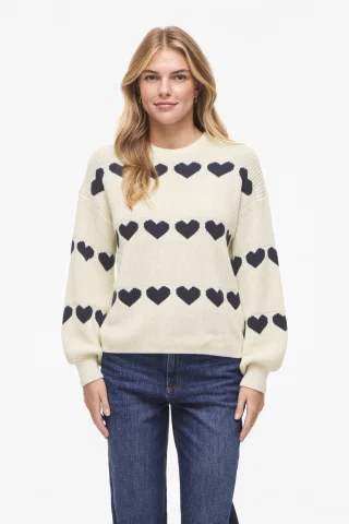 VIJAMILLA L/S O-NECK JACQUARD KNIT 14113594 BIRCH/NAVY BLAZER