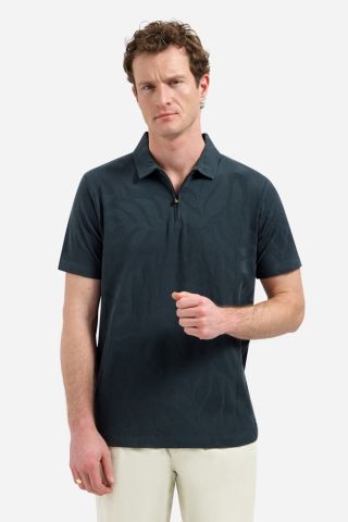 JACQUARD POLO MET HALVE RITS 31380312 124 Dark Steel